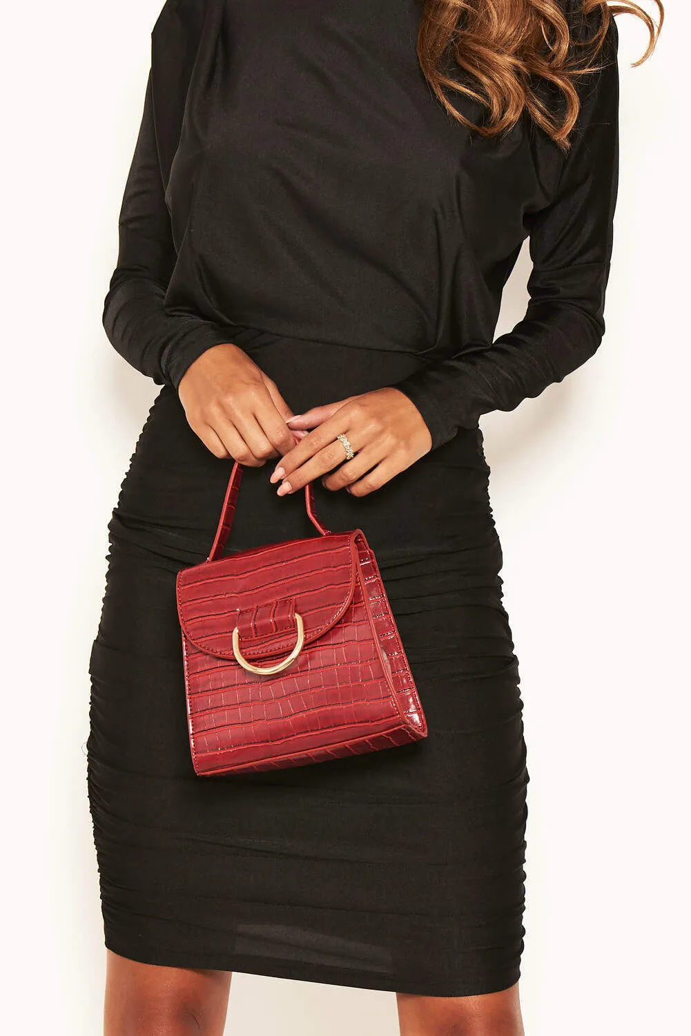 Red Croc Mini Patent Bag With Gold Ring sold by AX Paris
