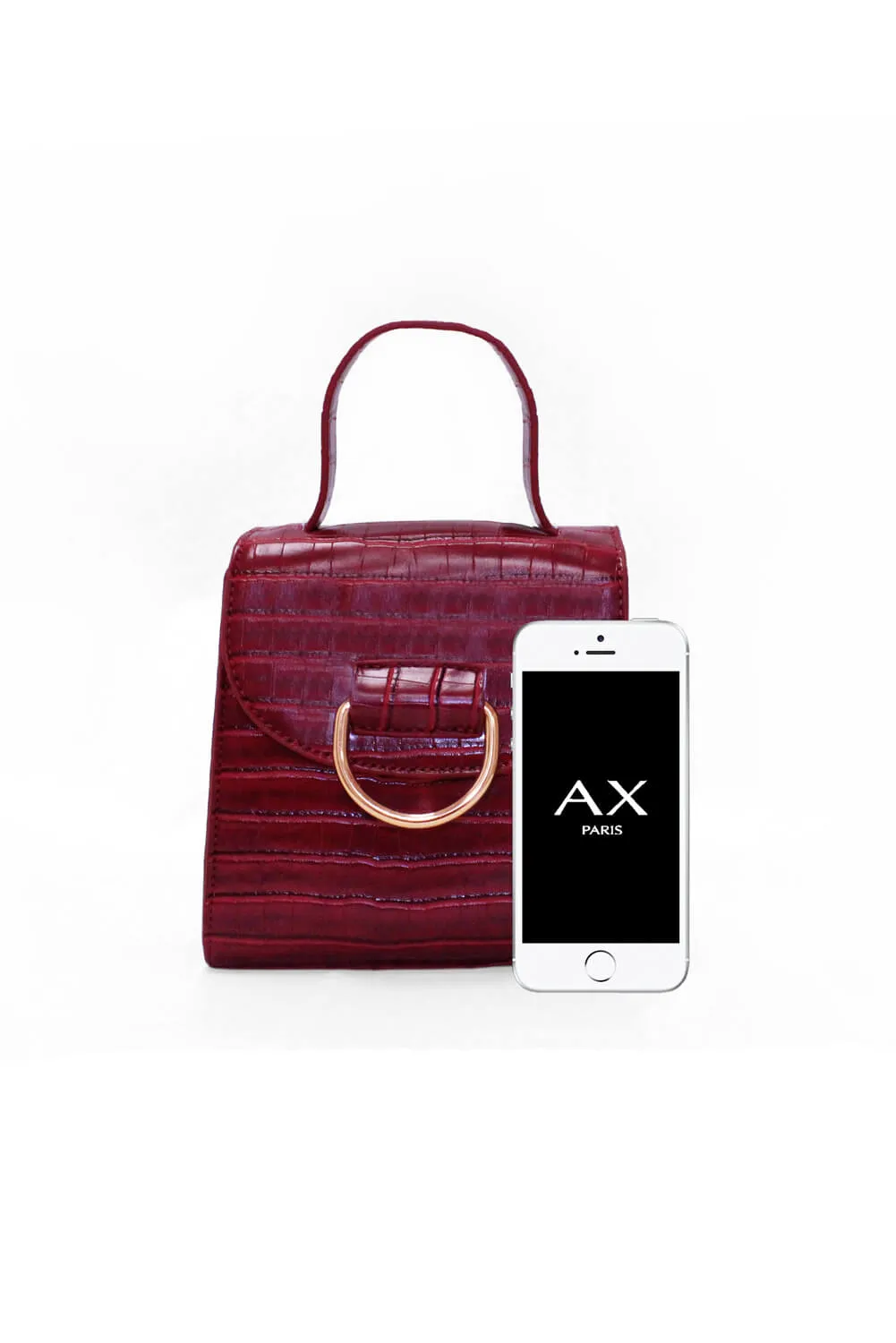Red Croc Mini Patent Bag With Gold Ring sold by AX Paris product image thumbnail 5