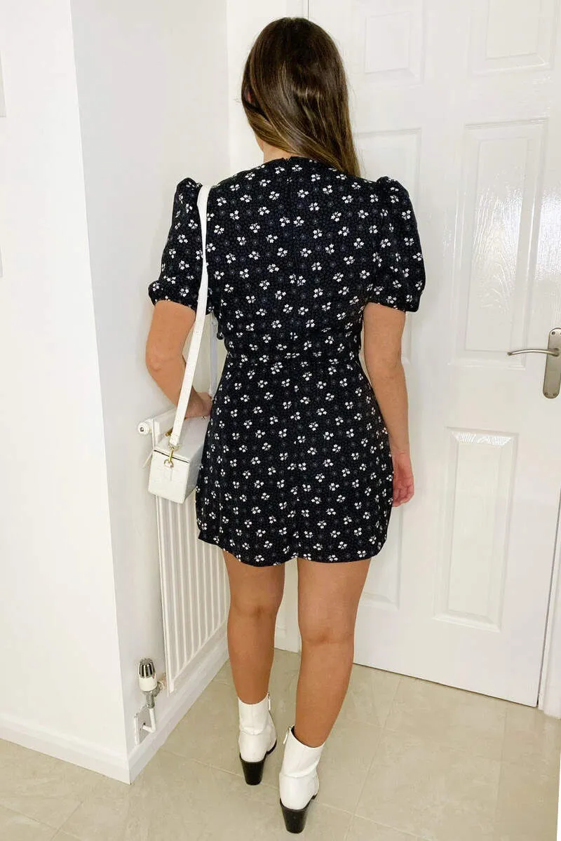 Black Ditsy Floral and Spot Pleat Wrap Dress sold by AX Paris product image thumbnail 5