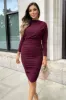 Plum Wide Neck Ruched Bodycon Dress sold by AX Paris