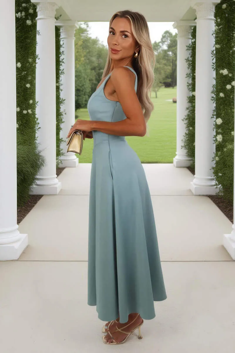 Duck Egg Square Neck A-line Midi Dress sold by AX Paris product image thumbnail 4