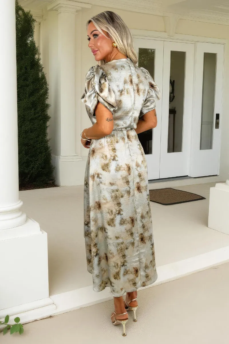 Multi Smudge Print Puff Sleeve Gathered Side Midi Dress sold by AX Paris product image thumbnail 5