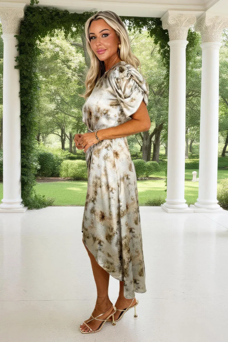 Multi Smudge Print Puff Sleeve Gathered Side Midi Dress sold by AX Paris product image thumbnail 4