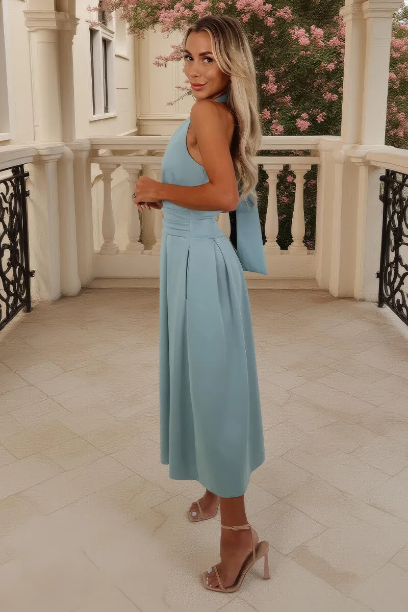 Duck Egg Tie Halter Neck Midi Dress sold by AX Paris product image thumbnail 4