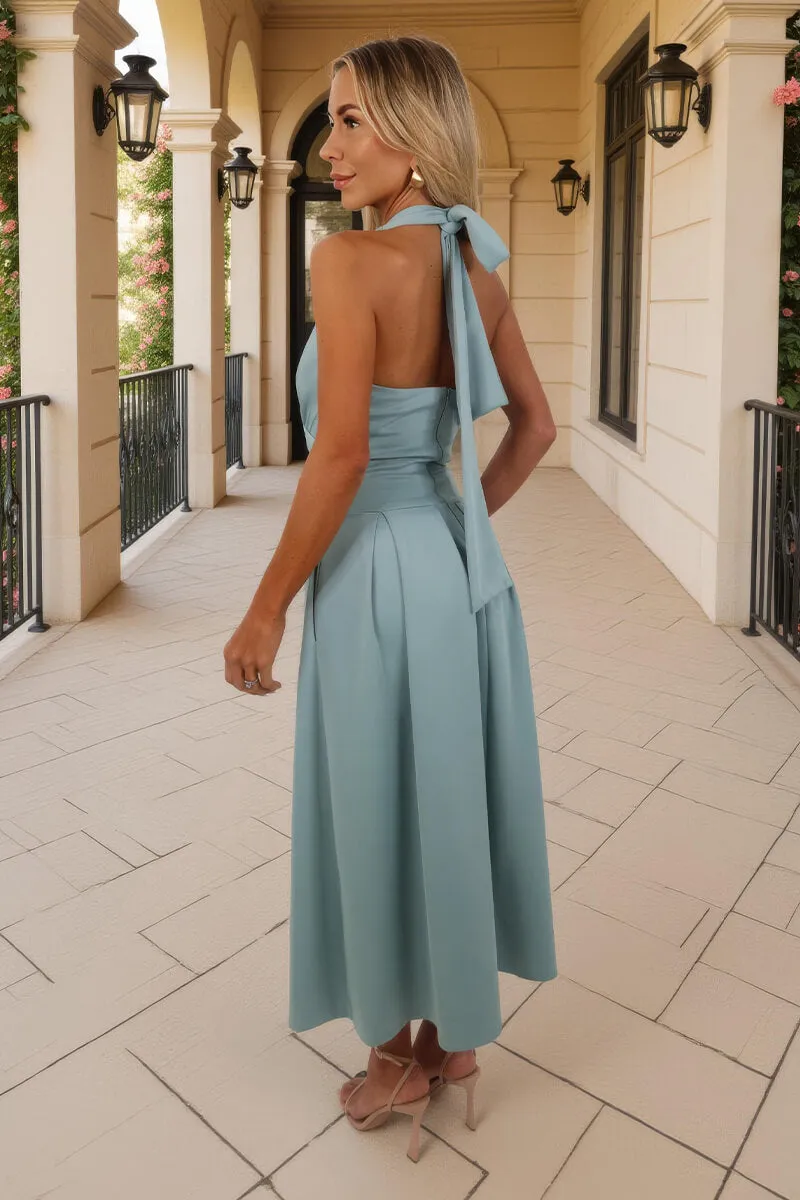 Duck Egg Tie Halter Neck Midi Dress sold by AX Paris product image thumbnail 5