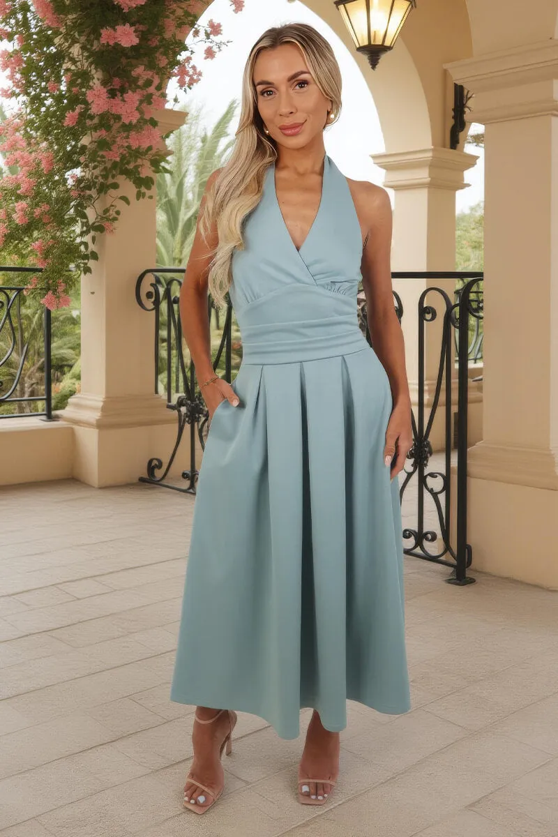 Duck Egg Tie Halter Neck Midi Dress sold by AX Paris product image thumbnail 2