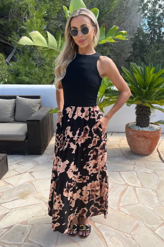 Black Abstract Print 2 In 1 Smock Midi Dress sold by AX Paris