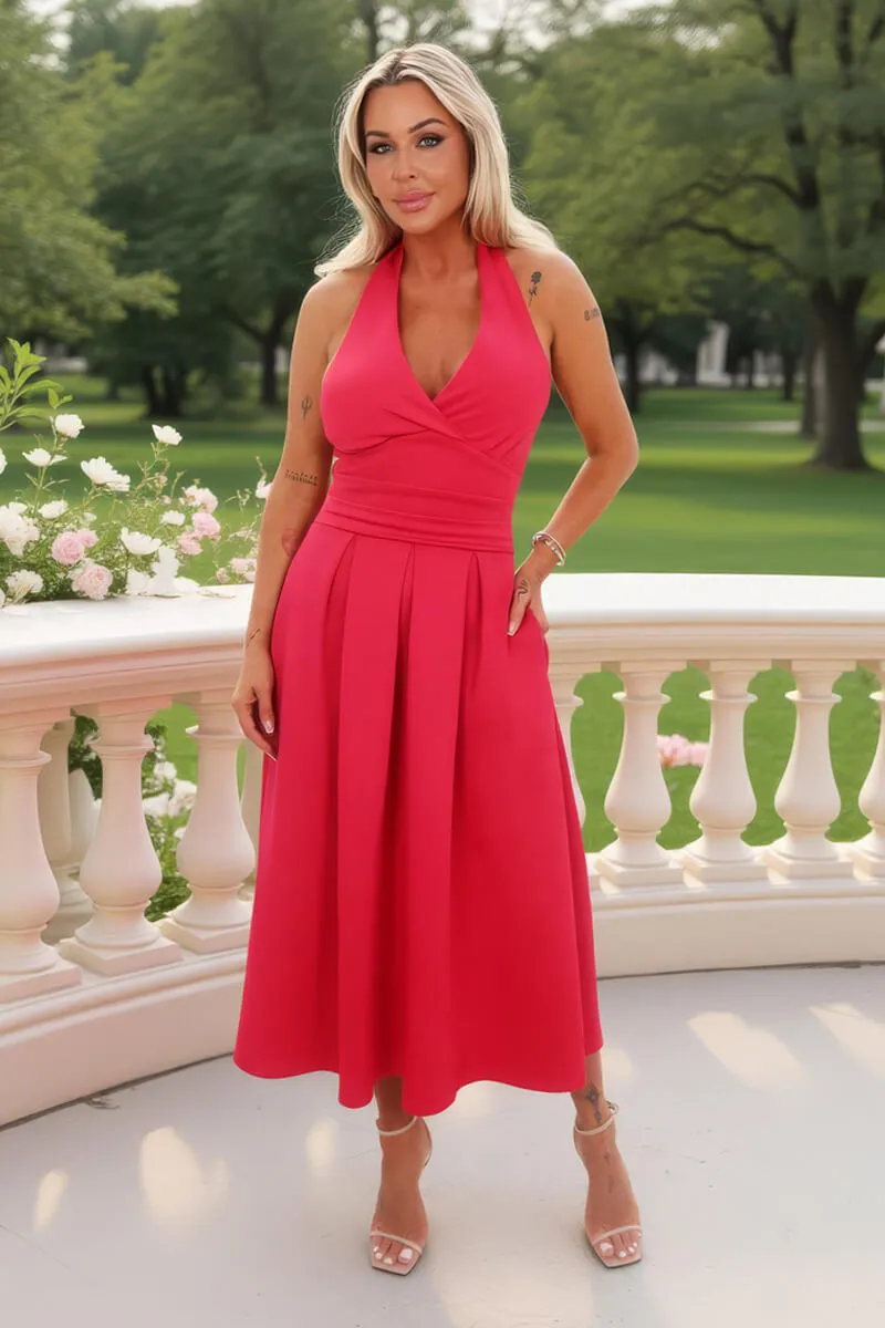 Magenta Tie Halter Neck Midi Dress sold by AX Paris product image thumbnail 2