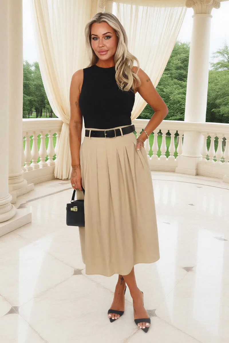 Stone 2 in 1 Pleated Skirt Belted Midi Dress sold by AX Paris product image thumbnail 2