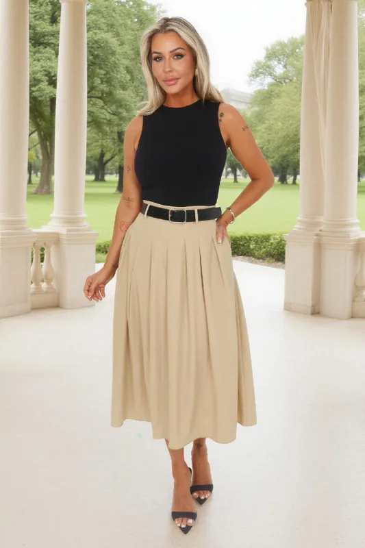 Stone 2 in 1 Pleated Skirt Belted Midi Dress sold by AX Paris