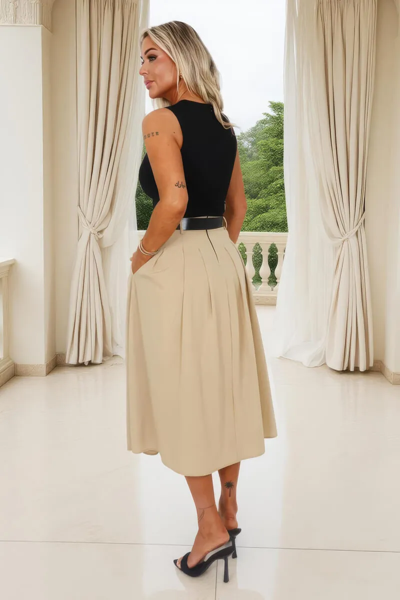 Stone 2 in 1 Pleated Skirt Belted Midi Dress sold by AX Paris product image thumbnail 5
