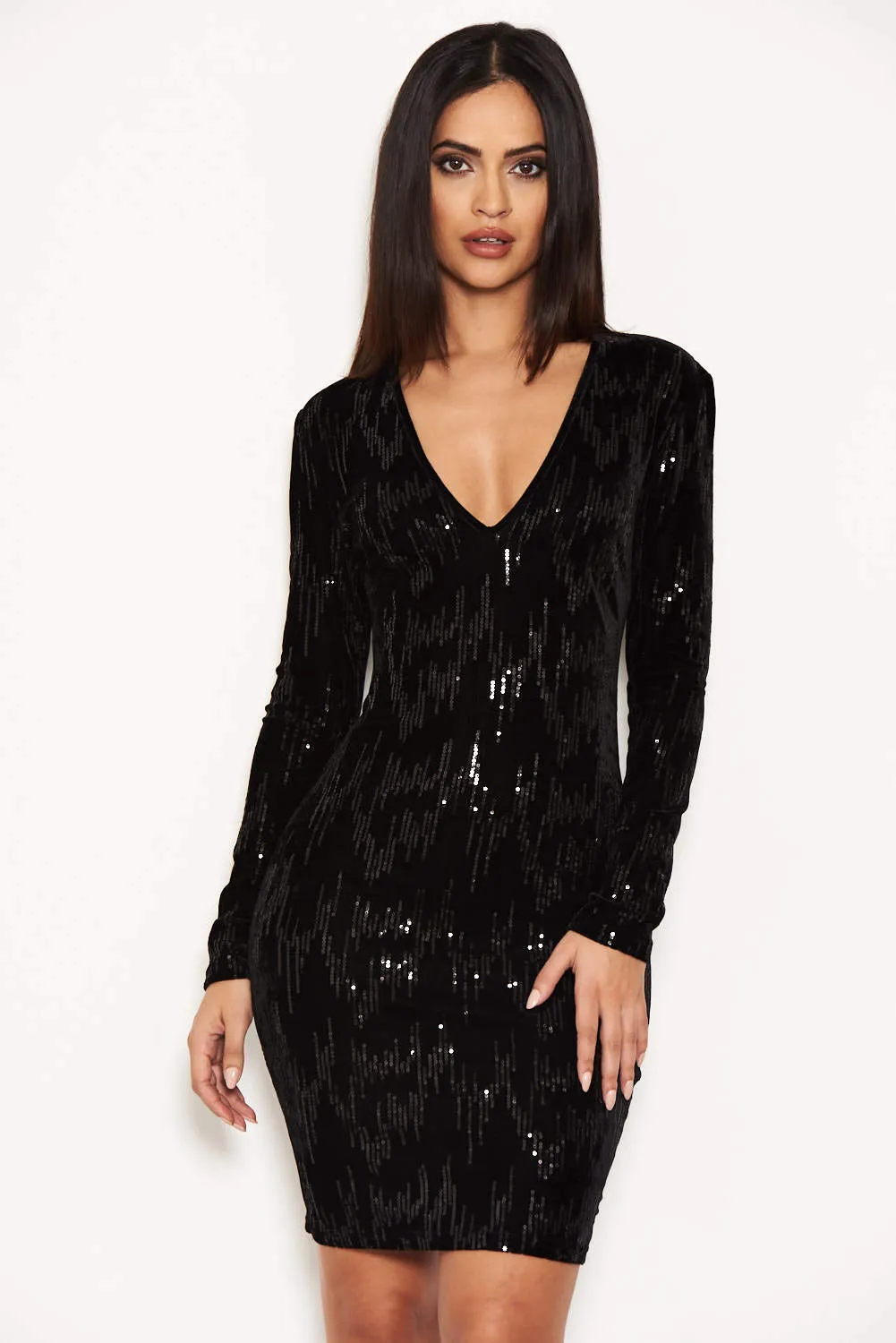 Black Plunge Mini Dress With Sequin Detail sold by AX Paris product image thumbnail 4