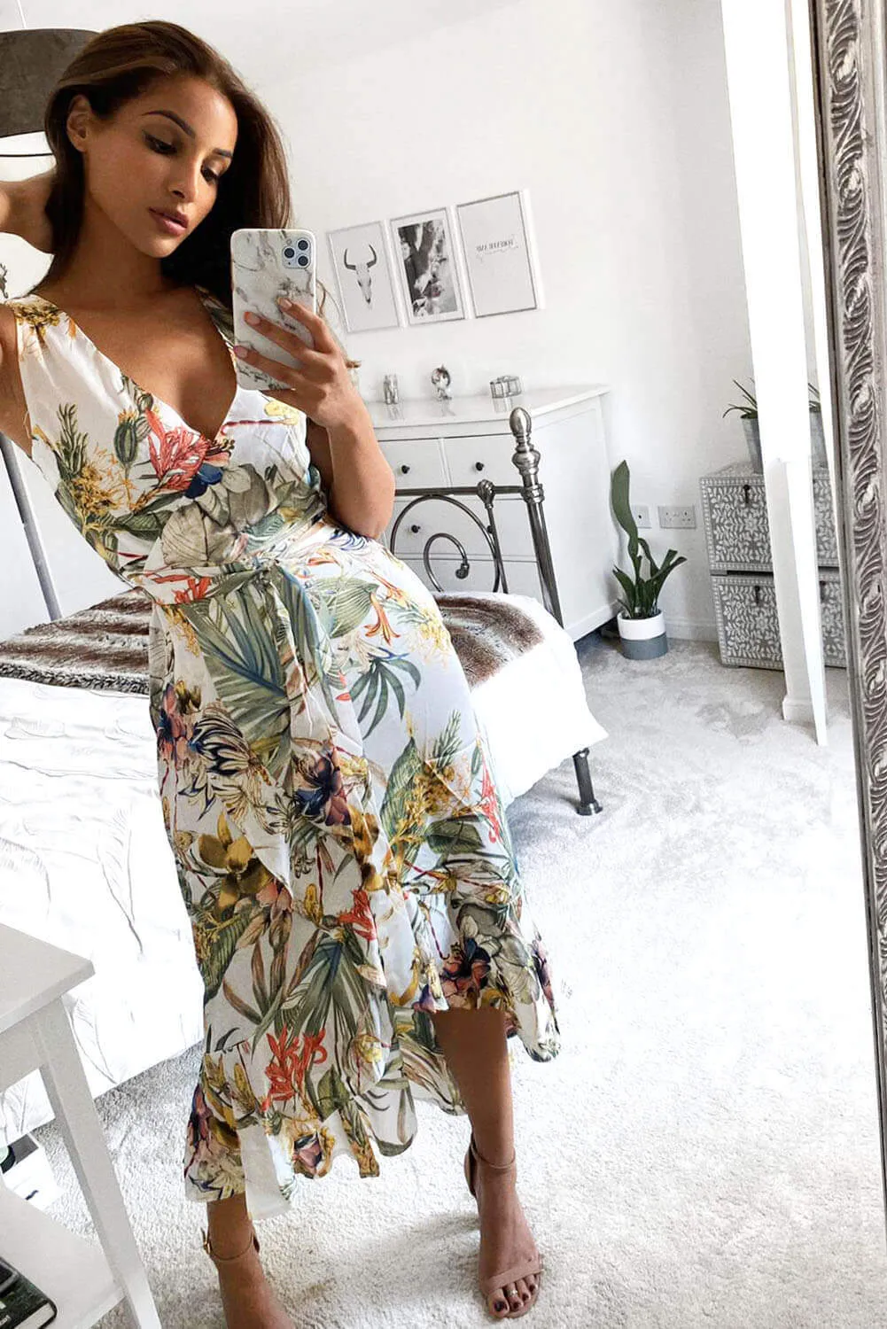 Cream Floral Sleeveless Maxi Dress with Belt sold by AX Paris