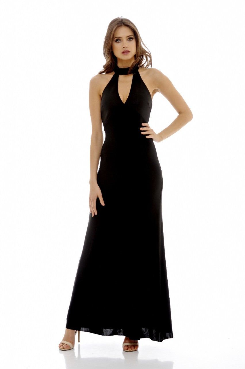 Black High Neck Maxi Dress sold by AX Paris