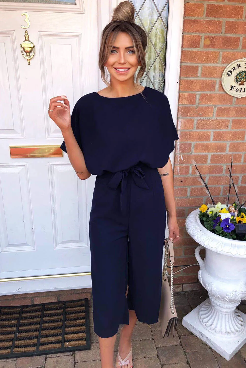 Navy Tie Waist Culotte Jumpsuit sold by AX Paris product image thumbnail 2
