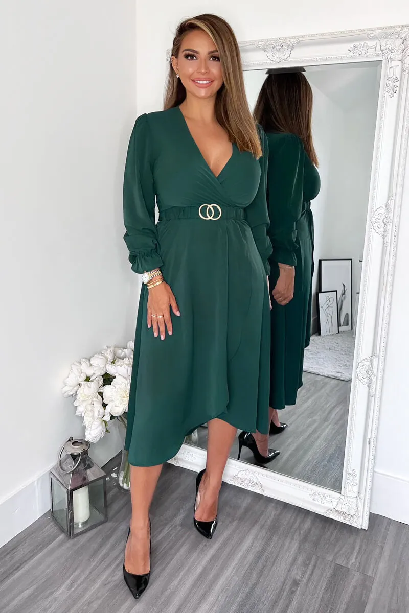 Teal Long Sleeve Belted Midi Dress sold by AX Paris