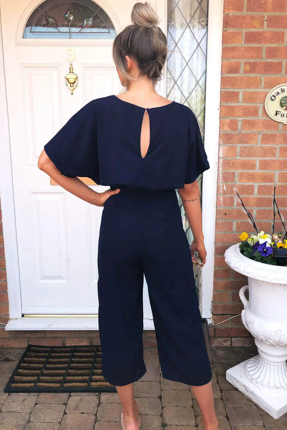 Navy Tie Waist Culotte Jumpsuit sold by AX Paris product image thumbnail 4