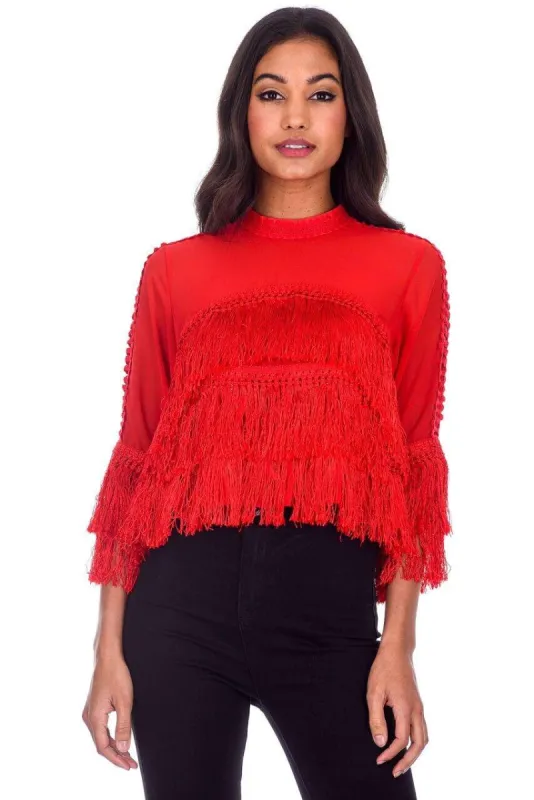 Red Tassel Top sold by AX Paris