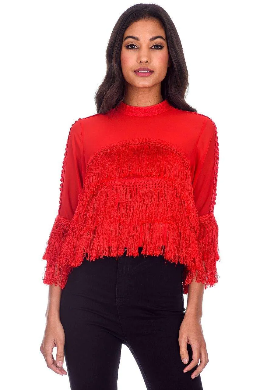 Red Tassel Top sold by AX Paris