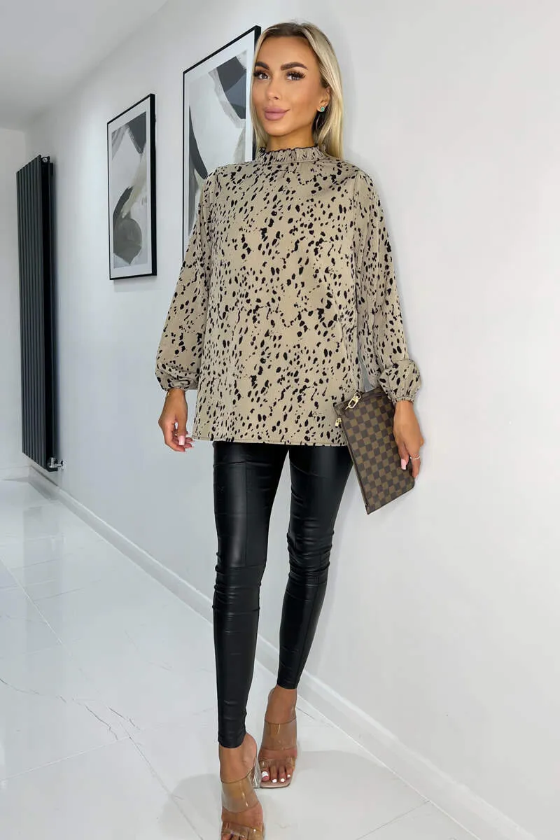 Beige Animal Print High Neck Long Sleeve Top sold by AX Paris product image thumbnail 2
