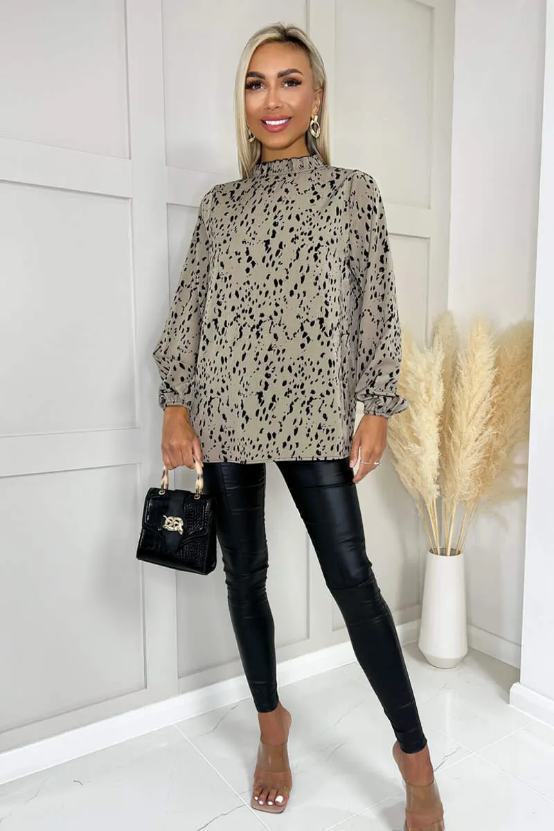 Beige Animal Print High Neck Long Sleeve Top sold by AX Paris product image thumbnail 4