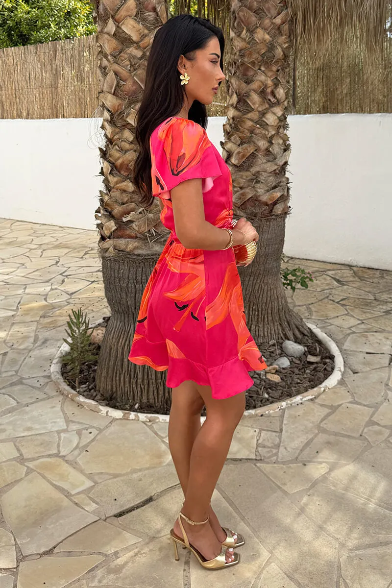 Pink And Orange Floral Print Frill Hem Mini Dress sold by AX Paris product image thumbnail 4