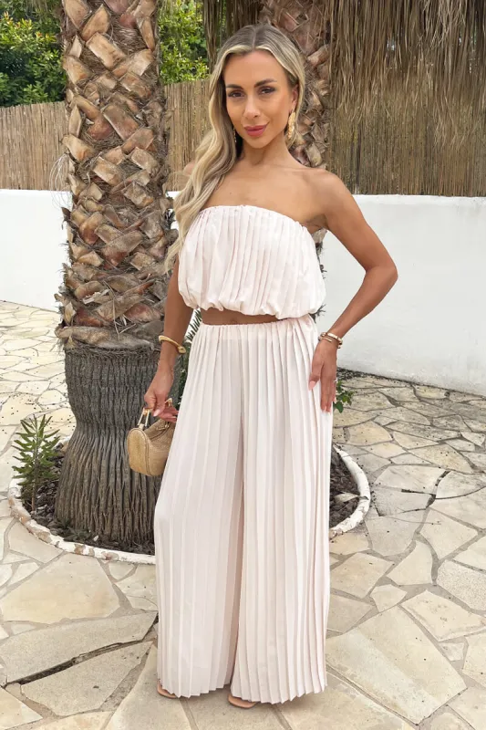 Stone Pleated Puff Ball Top And Palazzo Trousers Co-ord sold by AX Paris