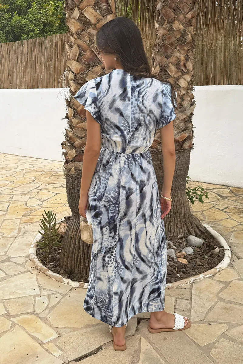 Blue Abstract Animal Print Flutter Sleeve Midi Dress sold by AX Paris product image thumbnail 5