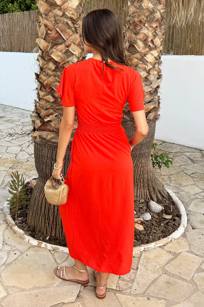 Burnt Orange Flutter Sleeve Shirred Waist Midi Dress sold by AX Paris product image thumbnail 5