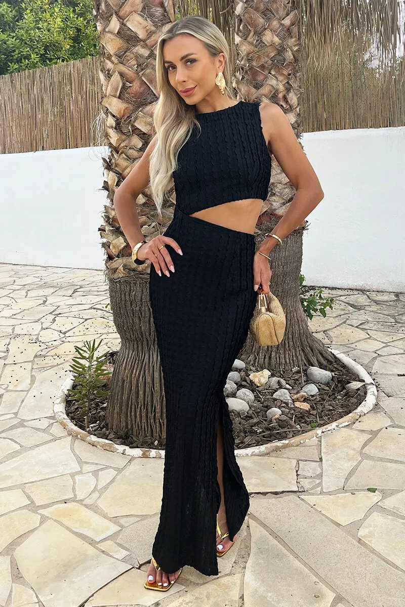 Black Textured Side Waist Cut Out Midi Dress sold by AX Paris product image thumbnail 2