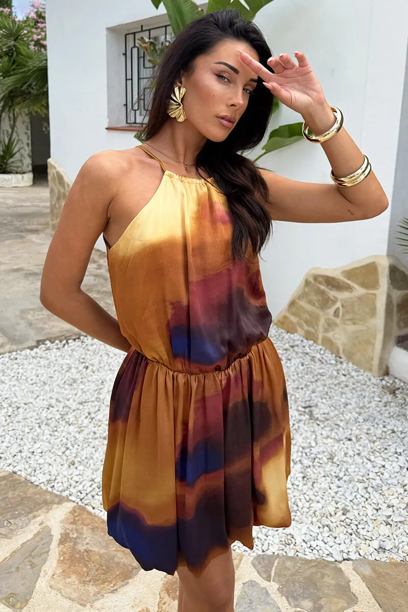 Multi Smudge Print Racer Neck Bubble Hem Mini Dress sold by AX Paris product image thumbnail 3