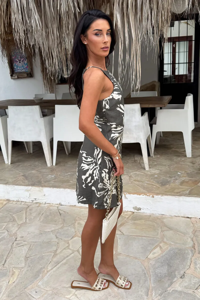 Khaki Abstract Floral Print Racer Neck Mini Dress sold by AX Paris product image thumbnail 4