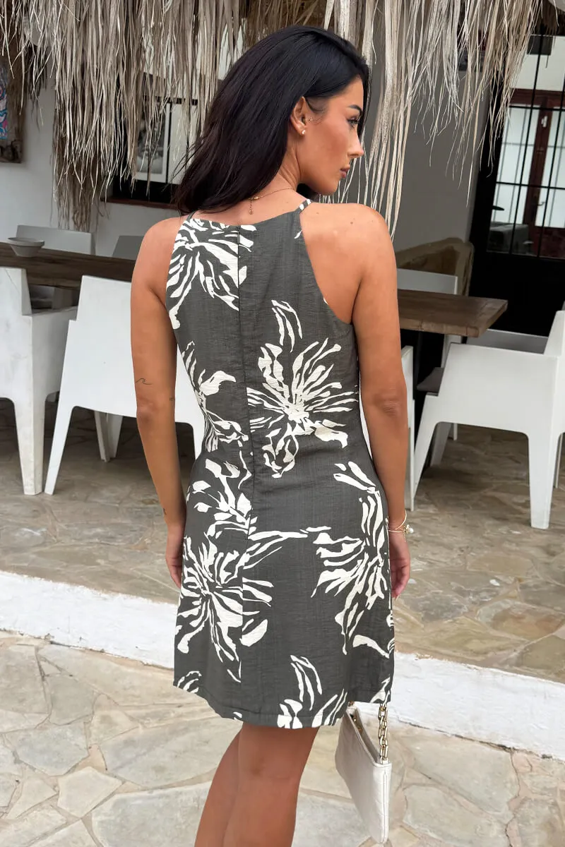 Khaki Abstract Floral Print Racer Neck Mini Dress sold by AX Paris product image thumbnail 5