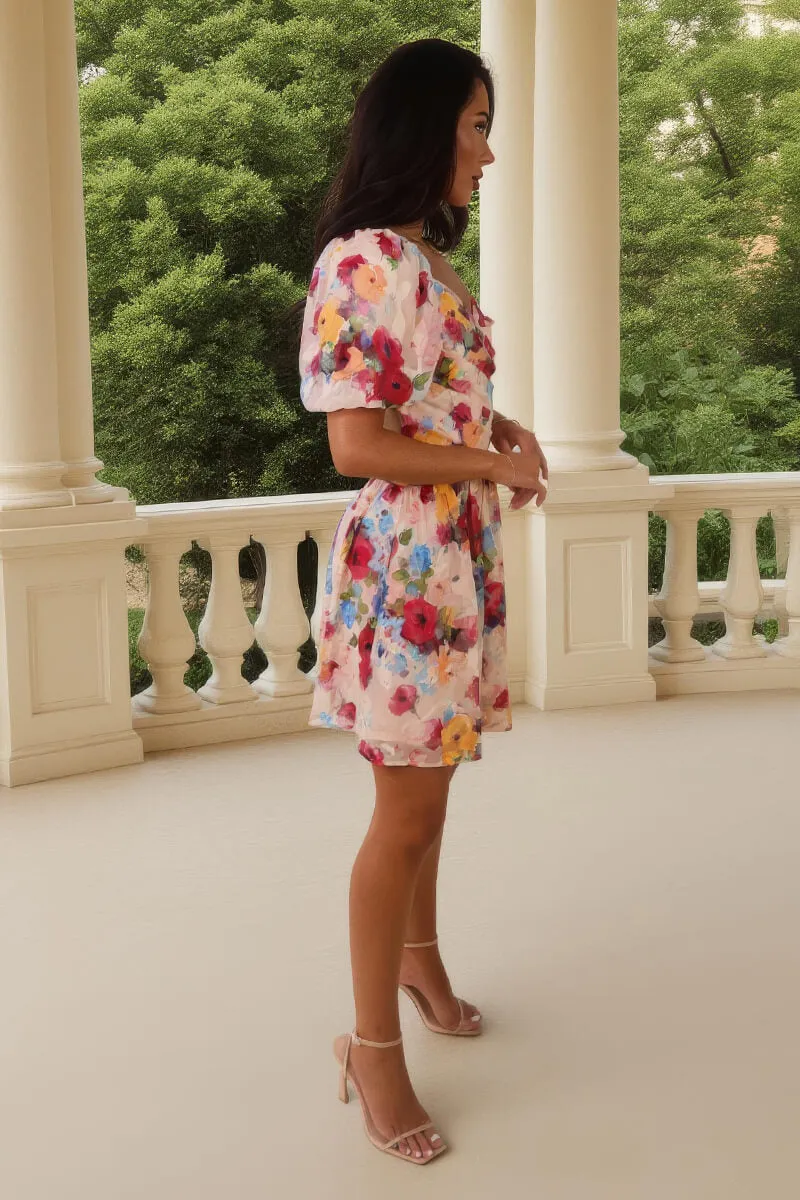 Multi Floral Print Chiffon Wrap Top Mini Dress sold by AX Paris product image thumbnail 4