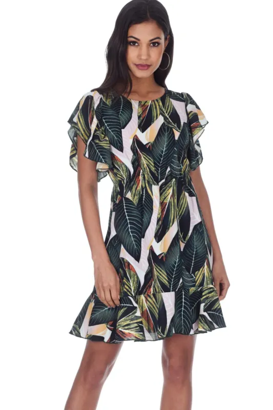Leaf Printed Frill Detail Mini Dress sold by AX Paris