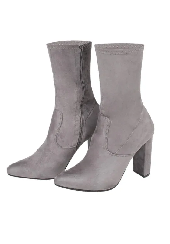 Grey Stretch Suede Boot Heels sold by AX Paris