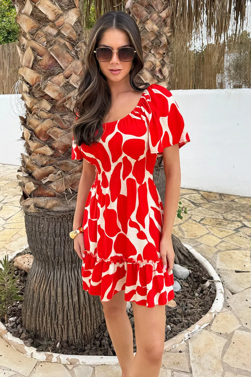 Red Abstract Print Butterfly Sleeve Frill Hem Mini Dress sold by AX Paris product image thumbnail 3