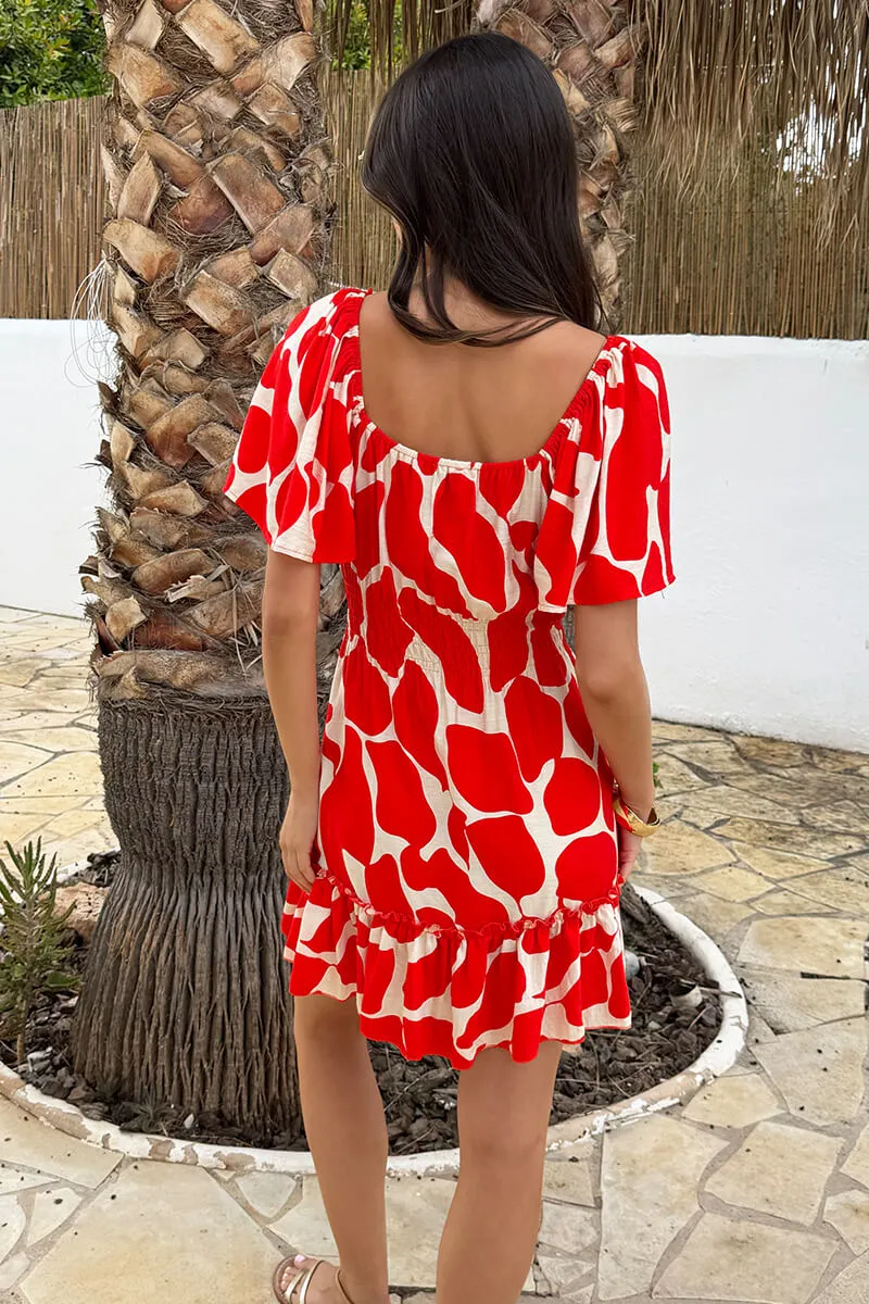 Red Abstract Print Butterfly Sleeve Frill Hem Mini Dress sold by AX Paris product image thumbnail 5