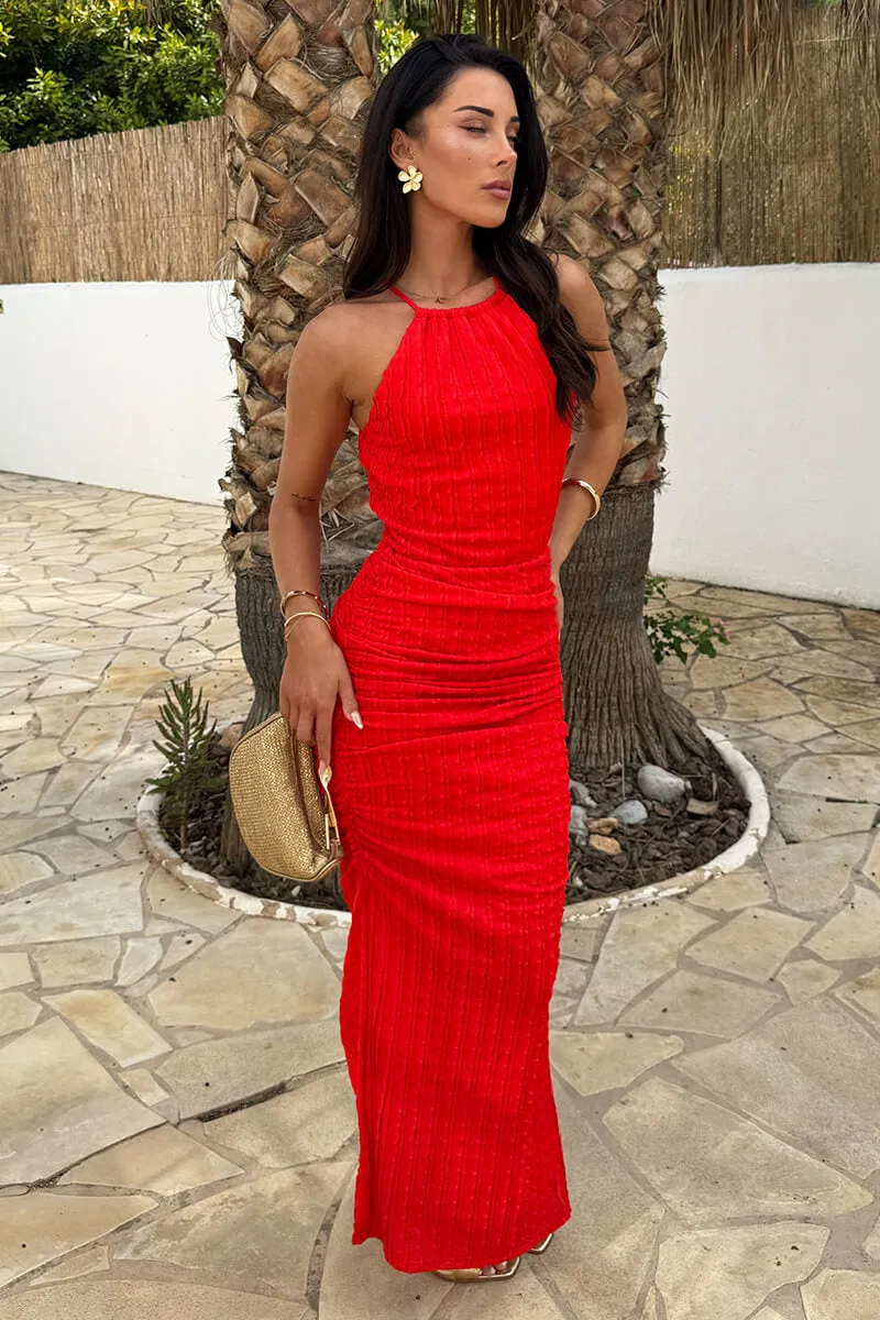 Blood Orange Textured Strappy Racer Neck Midi Dress sold by AX Paris product image thumbnail 2