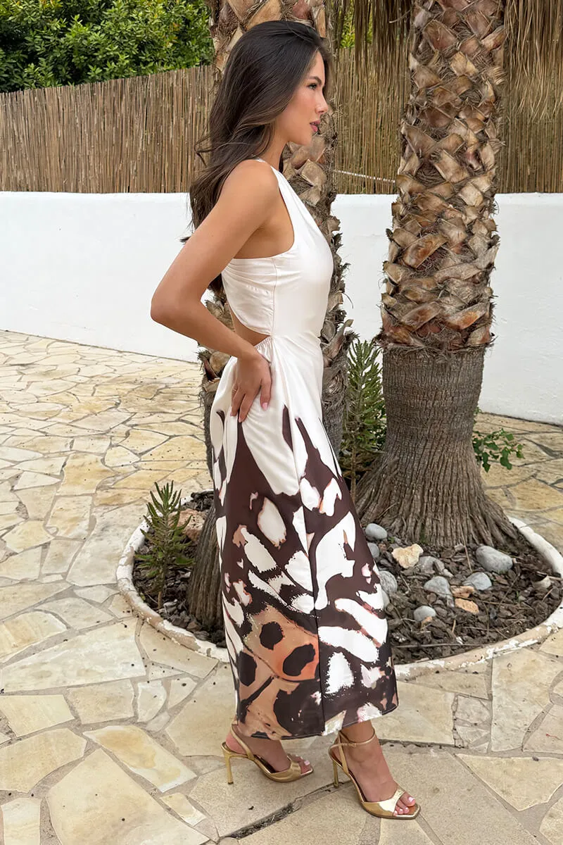 Cream Butterfly Print One Shoulder Twist Back Midi Dress sold by AX Paris product image thumbnail 4