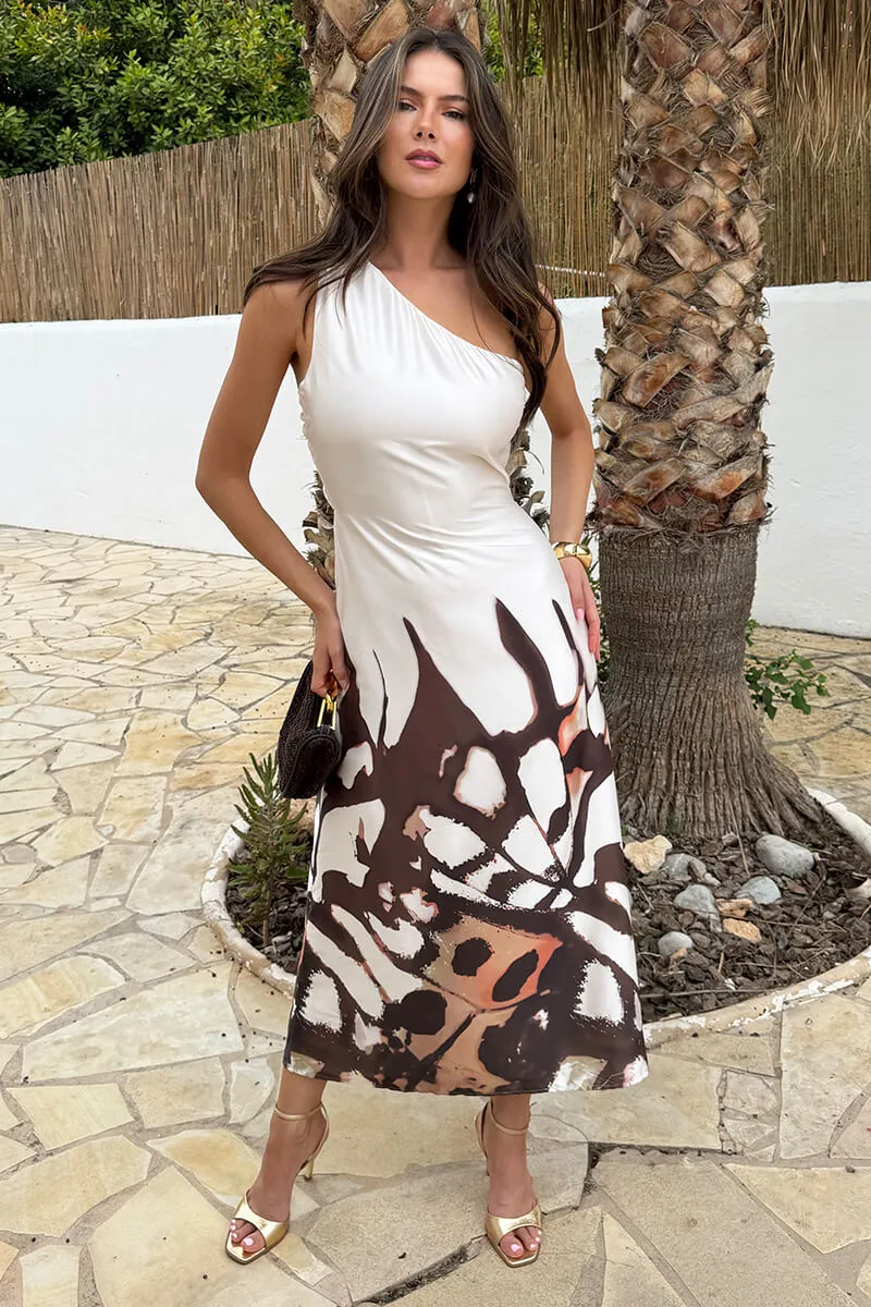 Cream Butterfly Print One Shoulder Twist Back Midi Dress sold by AX Paris product image thumbnail 2