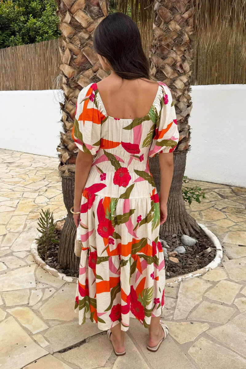 Multi Floral Print Shirred Waist Smock Midi Dress sold by AX Paris product image thumbnail 5