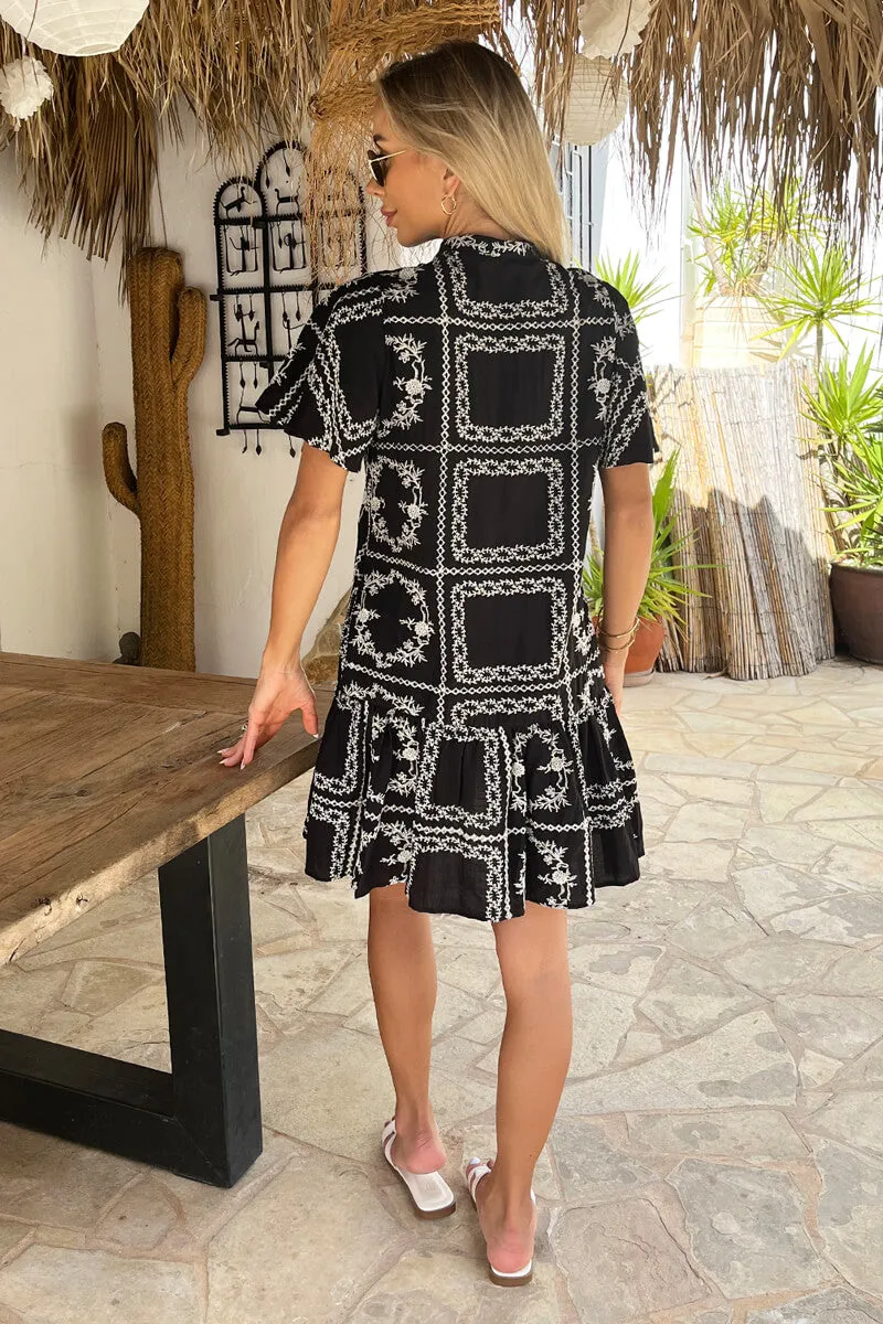 Black Embroidered Pattern Button Front Frill Hem Mini Dress sold by AX Paris product image thumbnail 5