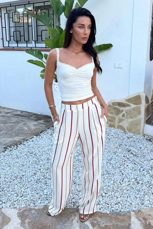 Multi Striped Print Wide Leg Trousers made by AX Paris