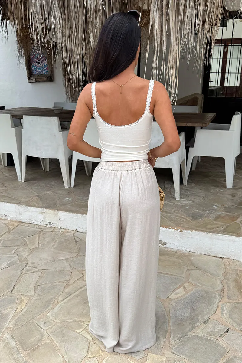 Stone High Waist Palazzo Trousers sold by AX Paris product image thumbnail 5