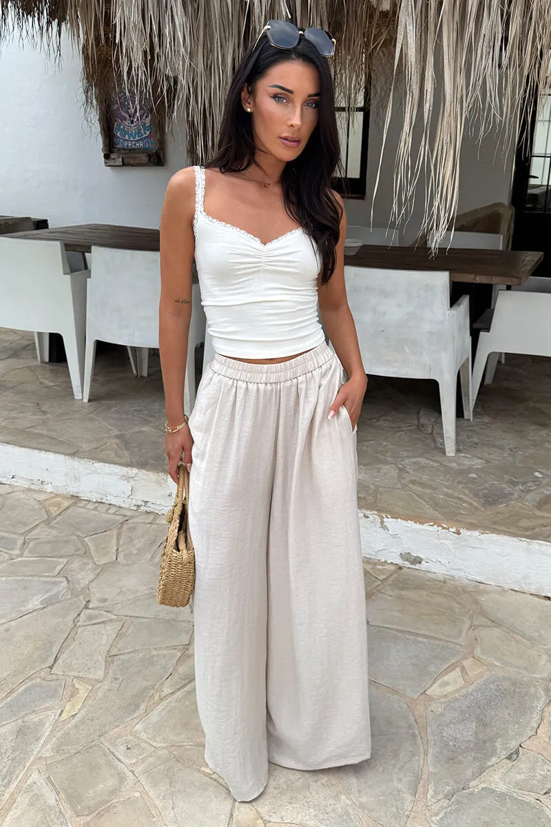 Stone High Waist Palazzo Trousers sold by AX Paris product image thumbnail 3