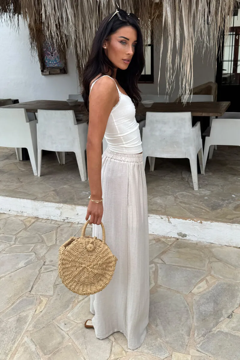 Stone High Waist Palazzo Trousers sold by AX Paris product image thumbnail 4