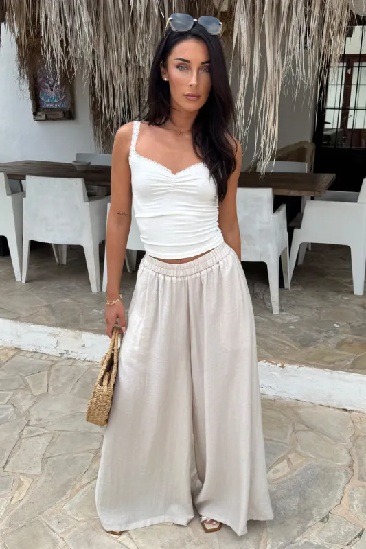 Stone High Waist Palazzo Trousers made by AX Paris