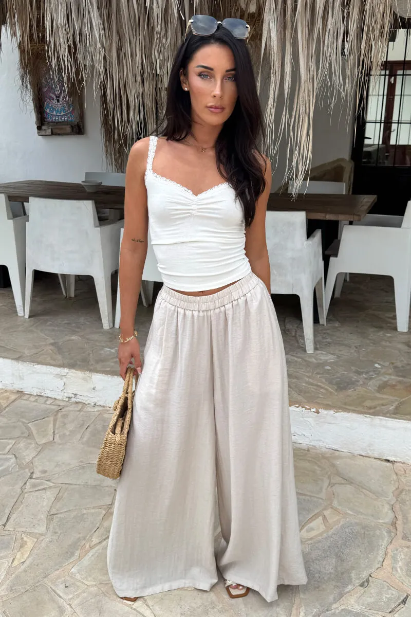 Stone High Waist Palazzo Trousers sold by AX Paris