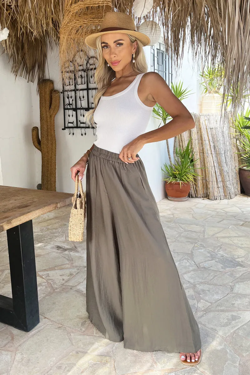 Khaki High Waist Palazzo Trousers sold by AX Paris product image thumbnail 3